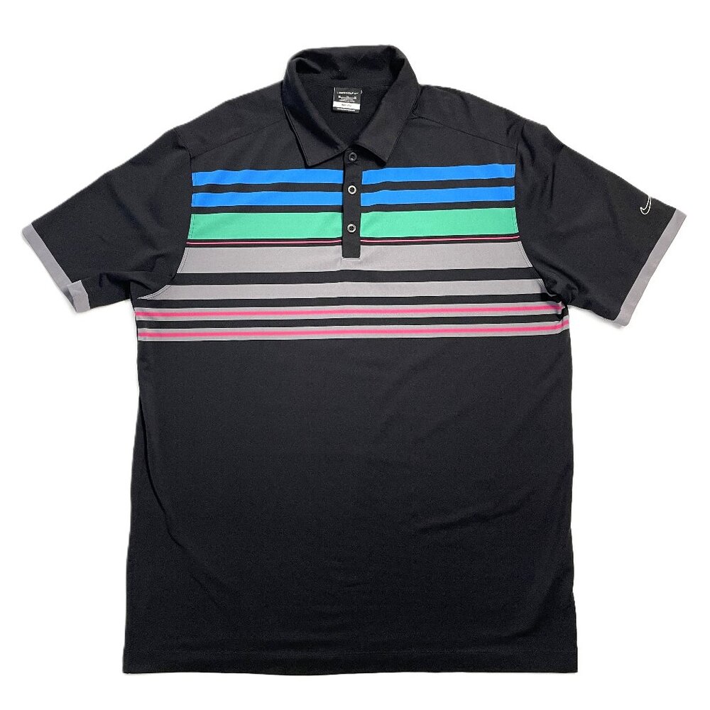 Nike Golf Polo Shirt Men's XL Dri-Fit Black Multicolor Striped Performance